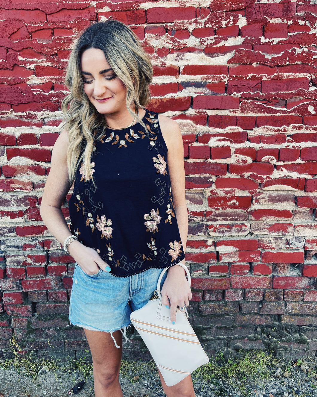 FREE PEOPLE: FUN AND FLIRTY EMBROIDERED TOP - BLACK COMBO