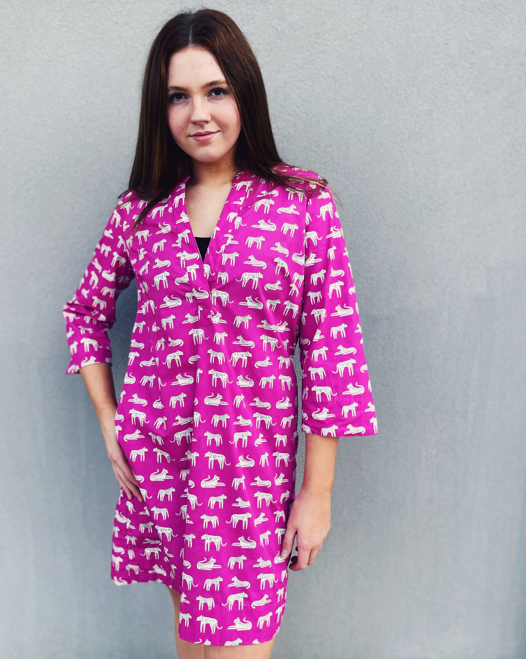 UNCLE FRANK: CAT'S MEOW PRINTED DRESS - MAGENTA