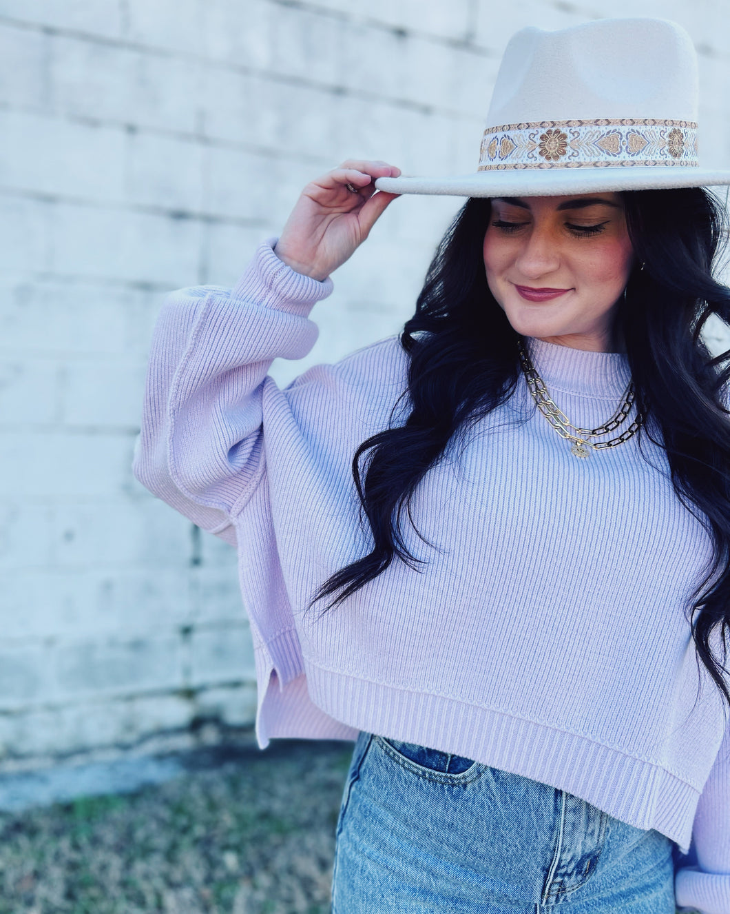 FREE PEOPLE: EASY STREET CROP PULLOVER - FROST LAVENDER