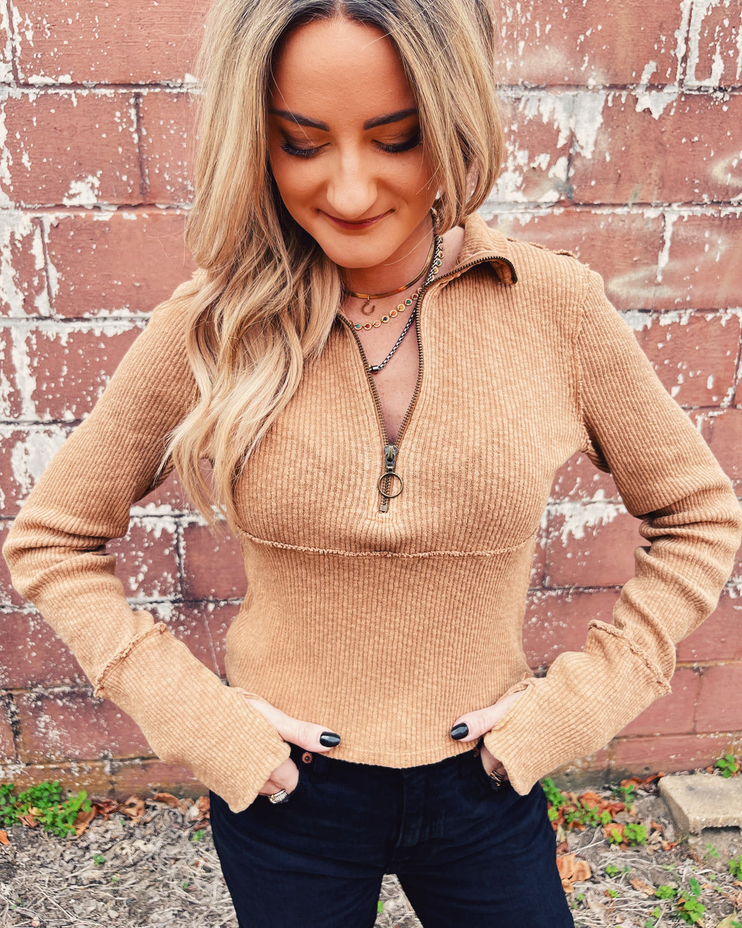 FREE PEOPLE: MIDNIGHT HALF ZIP - TOBACCO