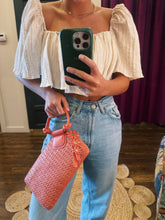 Load image into Gallery viewer, HOBO: SABLE WRISTLET - WILD ROSE WOVEN STRAW
