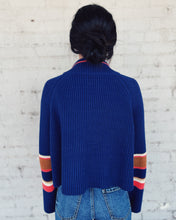 Load image into Gallery viewer, FREE PEOPLE: STRIPED GRETA HALF ZIP - INDIGO PURA COMBO
