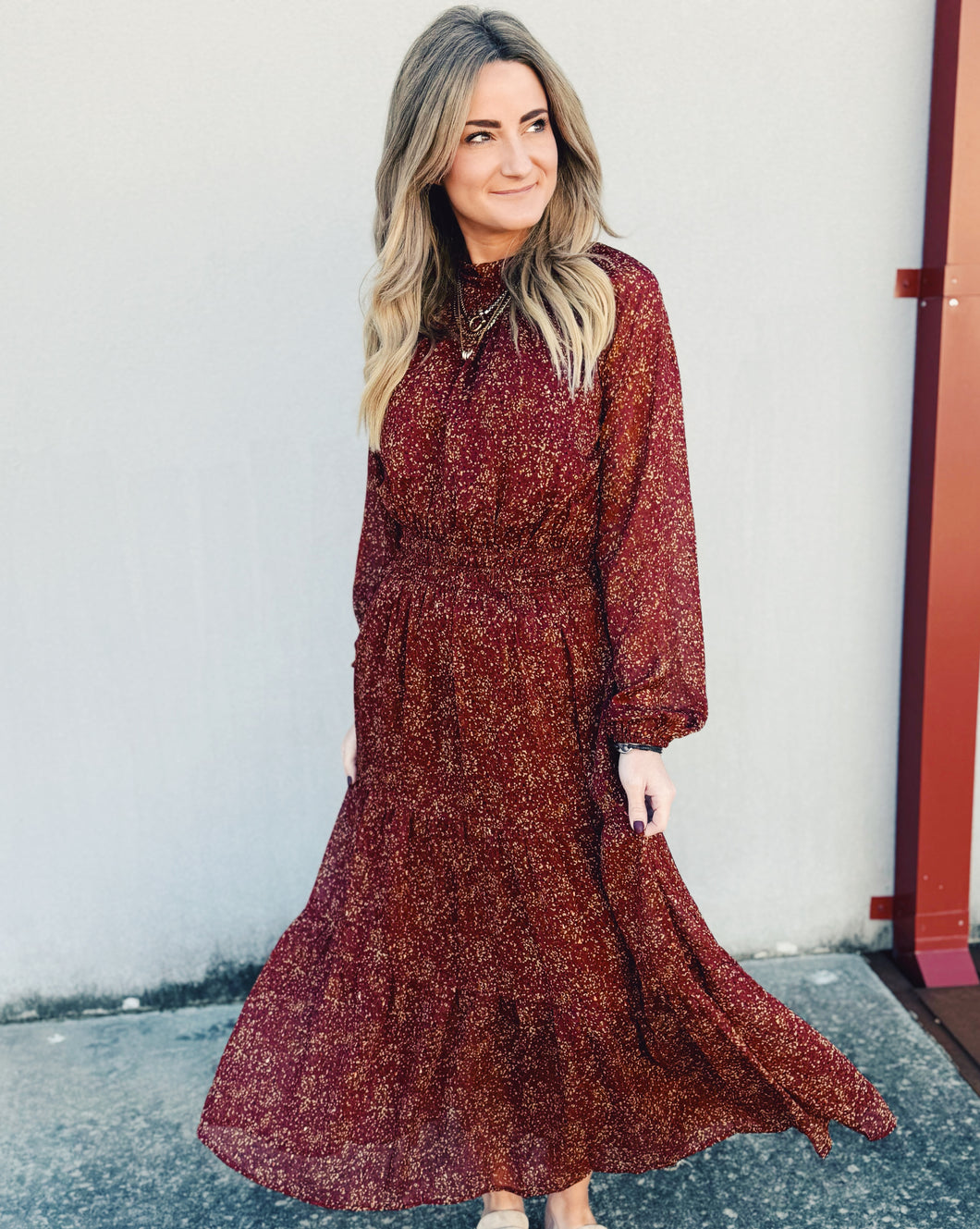 SADIE & SAGE: CANDLELIGHT MOCKNECK MIDI DRESS - BURGUNDY