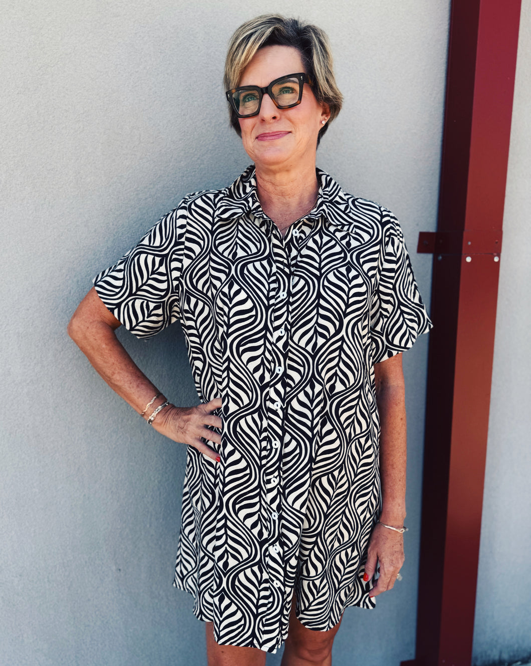 SHORT SLEEVE V-NECK DRESS - ZEBRA