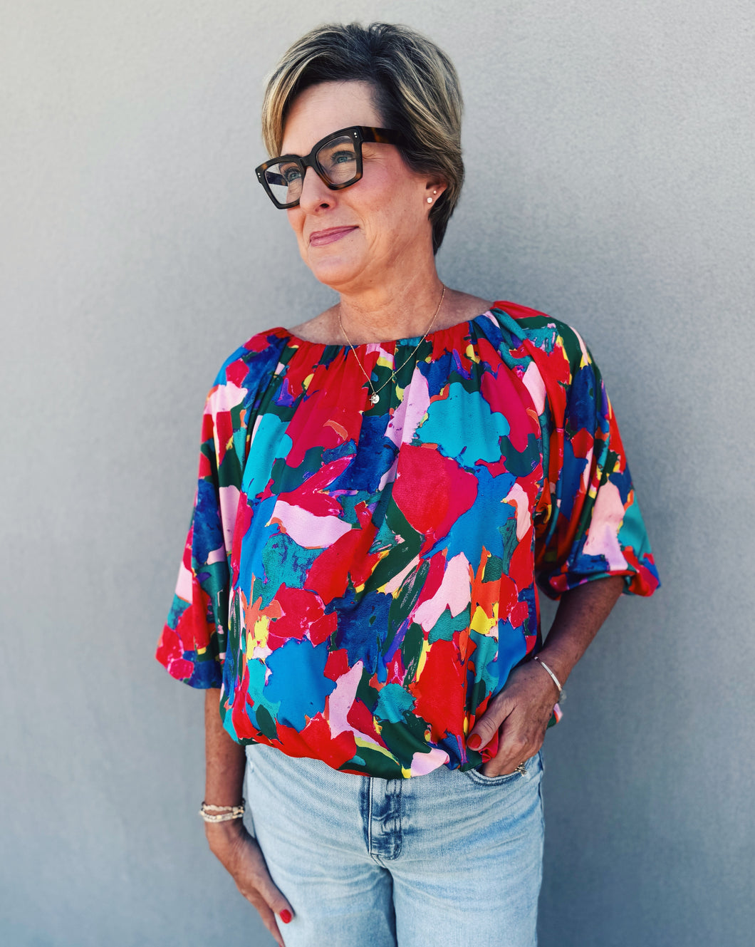 ABSTRACT PRINT FLOWY BLOUSE - MULTI