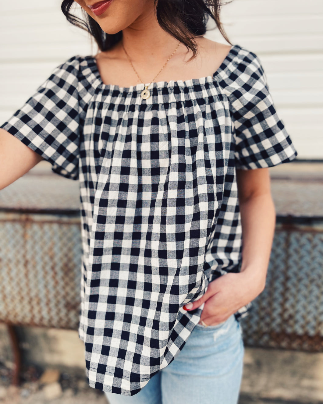 IVY JANE: CHECKED OUT TOP - BLACK