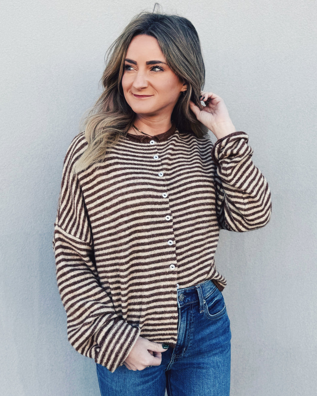 THE PERFECT CARDIGAN - CHOCOLATE STRIPE
