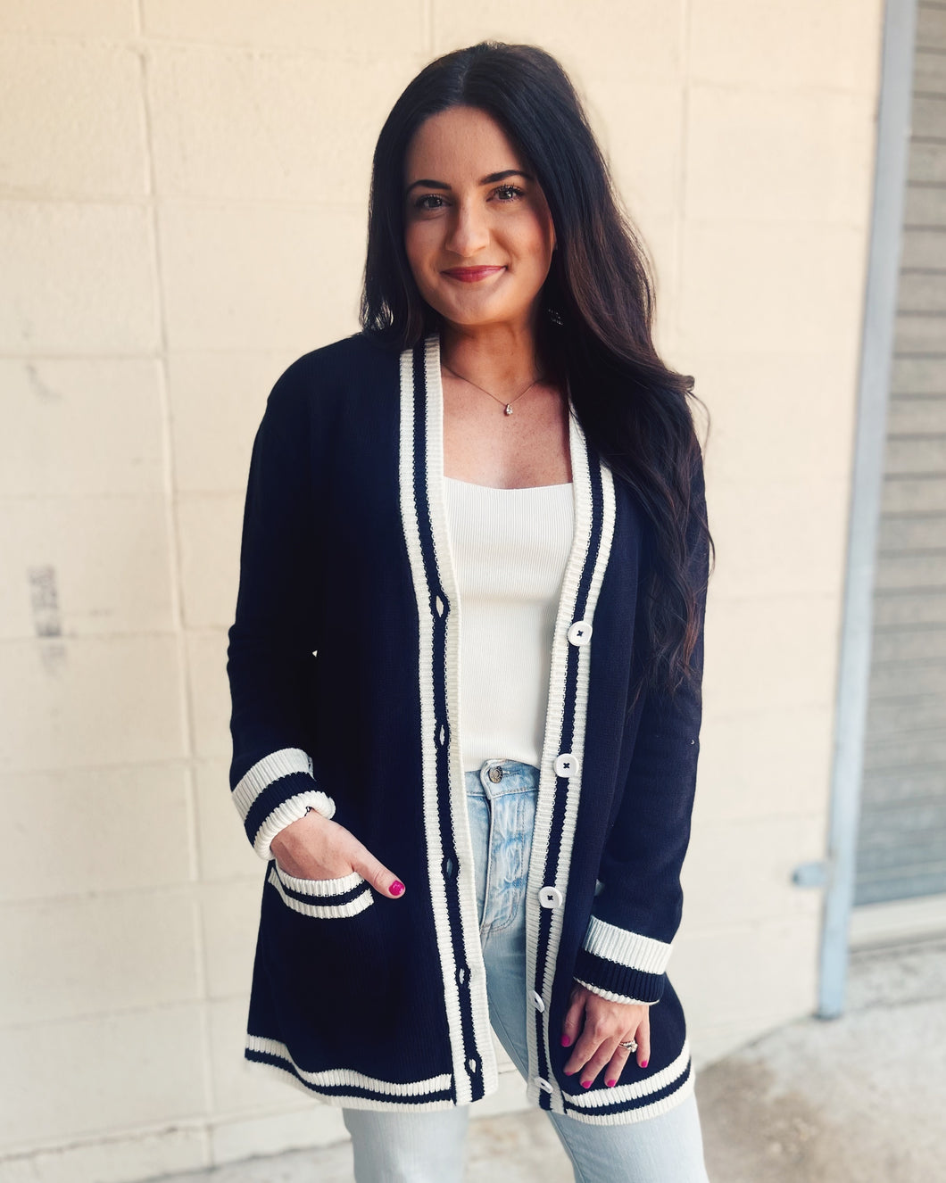 SHOW ME YOUR MUMU: LAMBERT CARDIGAN - BLACK VARSITY STRIPE