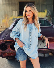 Load image into Gallery viewer, FREE PEOPLE: DENIM DREAMING PULLOVER - SO SOFT LIGHT WASH
