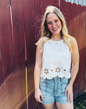 Load image into Gallery viewer, SADIE &amp; SAGE: PALIMINO EMBROIDERED SCALLOP TOP OFF WHITE
