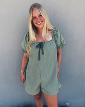 Load image into Gallery viewer, GINGHAM SHORT SLEEVE ROMPER - OLIVE
