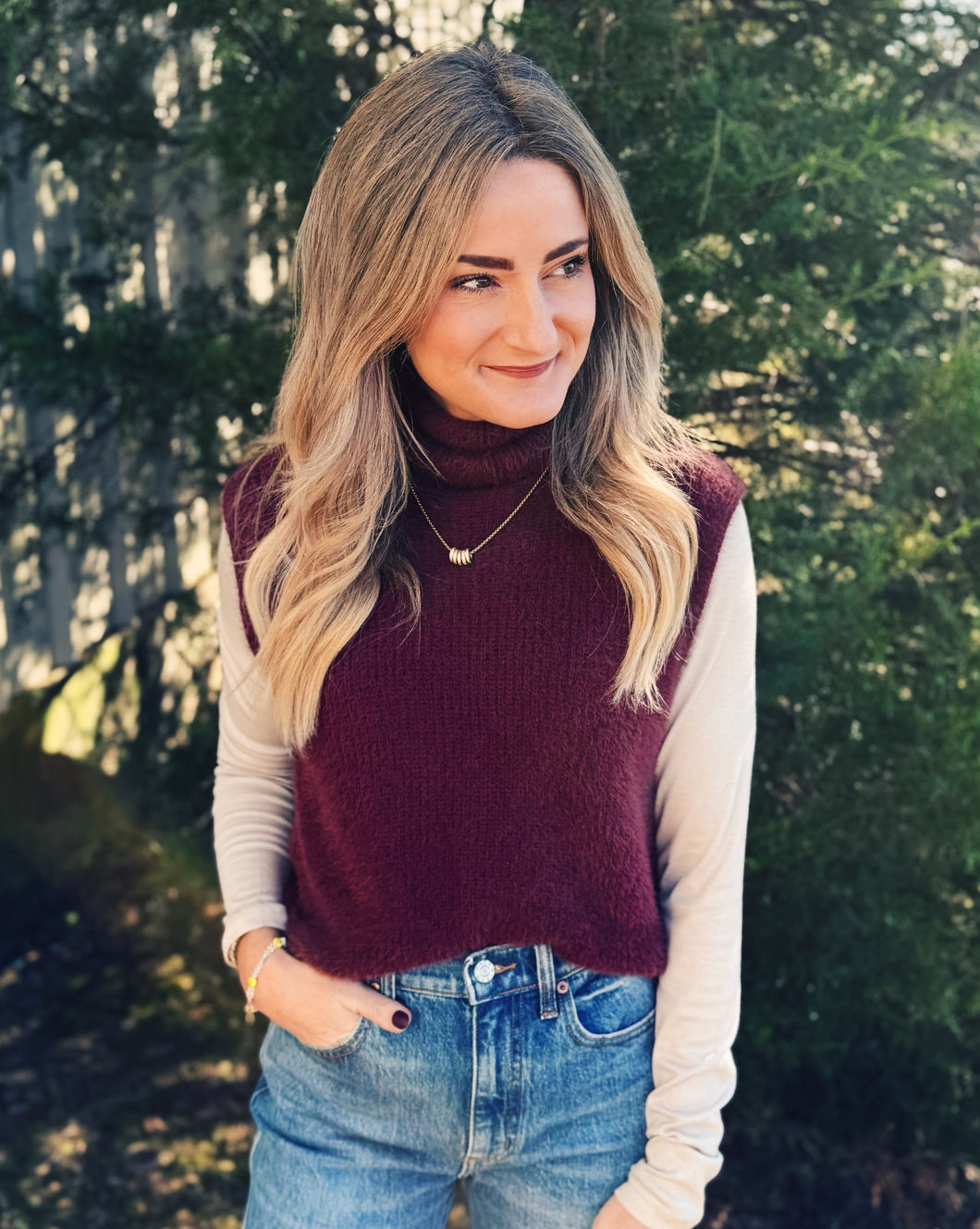 SADIE & SAGE: CROSBY FUZZY SWEATER - BURGUNDY