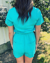 Load image into Gallery viewer, SHOW ME YOUR MUMU: DAYLIGHT ROMPER - TEAL LINEN
