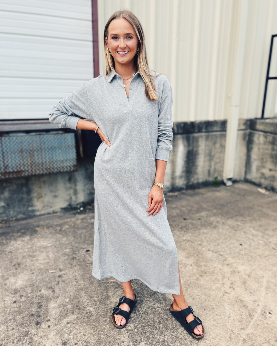 Z SUPPLY: ASPEN MAXI SWEATSHIRT DRESS - CLASSIC HEATHER GREY