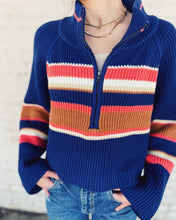 Load image into Gallery viewer, FREE PEOPLE: STRIPED GRETA HALF ZIP - INDIGO PURA COMBO
