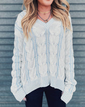 Load image into Gallery viewer, FREE PEOPLE: WASHED CABLE KNIT SWEATER- PALE BLUE
