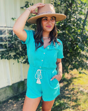 Load image into Gallery viewer, SHOW ME YOUR MUMU: DAYLIGHT ROMPER - TEAL LINEN
