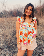 Load image into Gallery viewer, MEET ME IN SANTORINI: YAMAS FLORAL TOP - AQUA FLORAL
