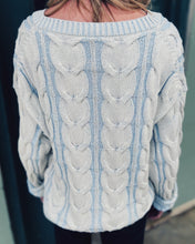 Load image into Gallery viewer, FREE PEOPLE: WASHED CABLE KNIT SWEATER- PALE BLUE
