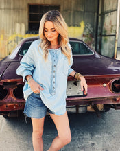 Load image into Gallery viewer, FREE PEOPLE: DENIM DREAMING PULLOVER - SO SOFT LIGHT WASH
