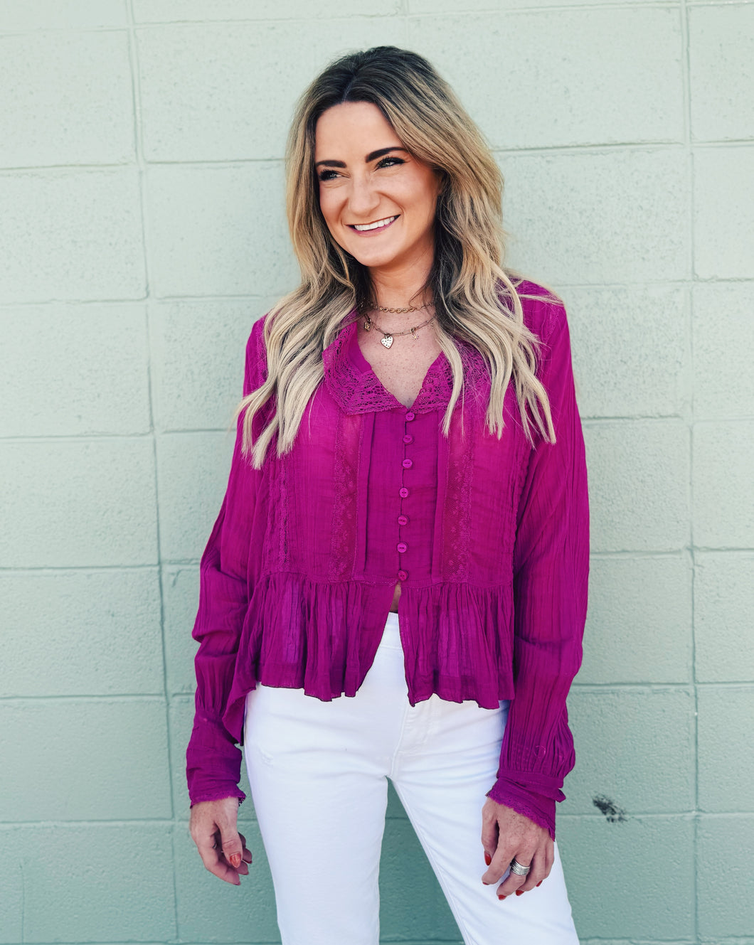 FREE PEOPLE: ELODIE BLOUSE - DRAGONFRUIT