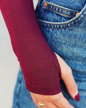 Load image into Gallery viewer, SADIE &amp; SAGE: RONAN MOCK NECK TOP - BURGUNDY
