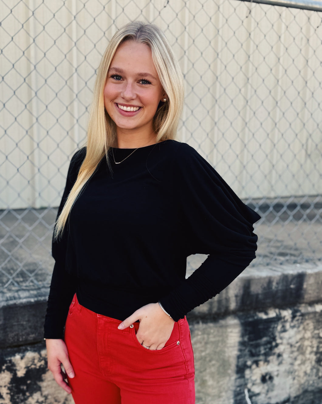 FREE PEOPLE: MOXIE LONG SLEEVE TOP - BLACK