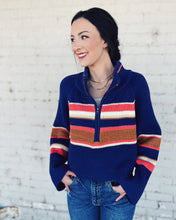 Load image into Gallery viewer, FREE PEOPLE: STRIPED GRETA HALF ZIP - INDIGO PURA COMBO
