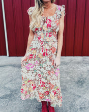 Load image into Gallery viewer, SADIE &amp; SAGE: FLORAL DUNES MIDI DRESS - TAUPE MULTI
