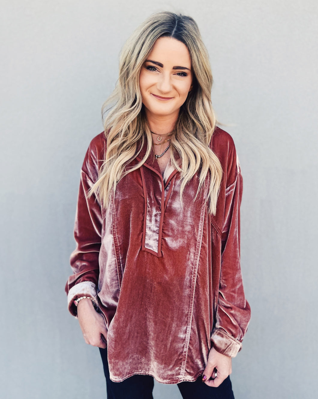 FREE PEOPLE: LUXY VELVET TOP - CEDAR WOOD