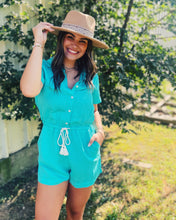 Load image into Gallery viewer, SHOW ME YOUR MUMU: DAYLIGHT ROMPER - TEAL LINEN
