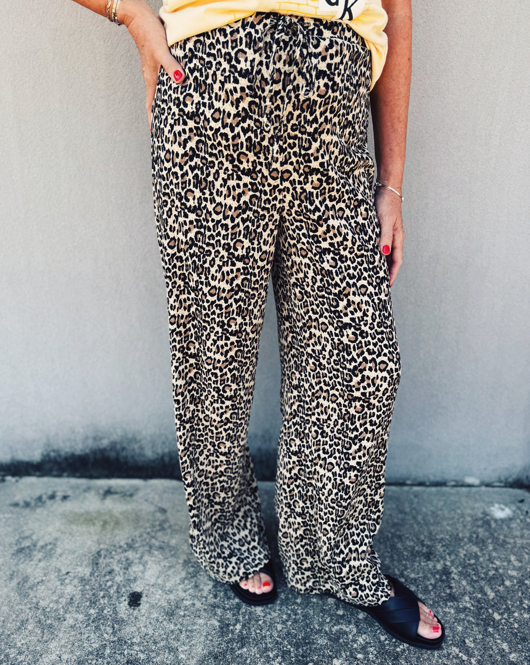 LEOPARD FLOWY PANT - TAN (S)