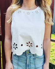 Load image into Gallery viewer, SADIE &amp; SAGE: PALIMINO EMBROIDERED SCALLOP TOP OFF WHITE
