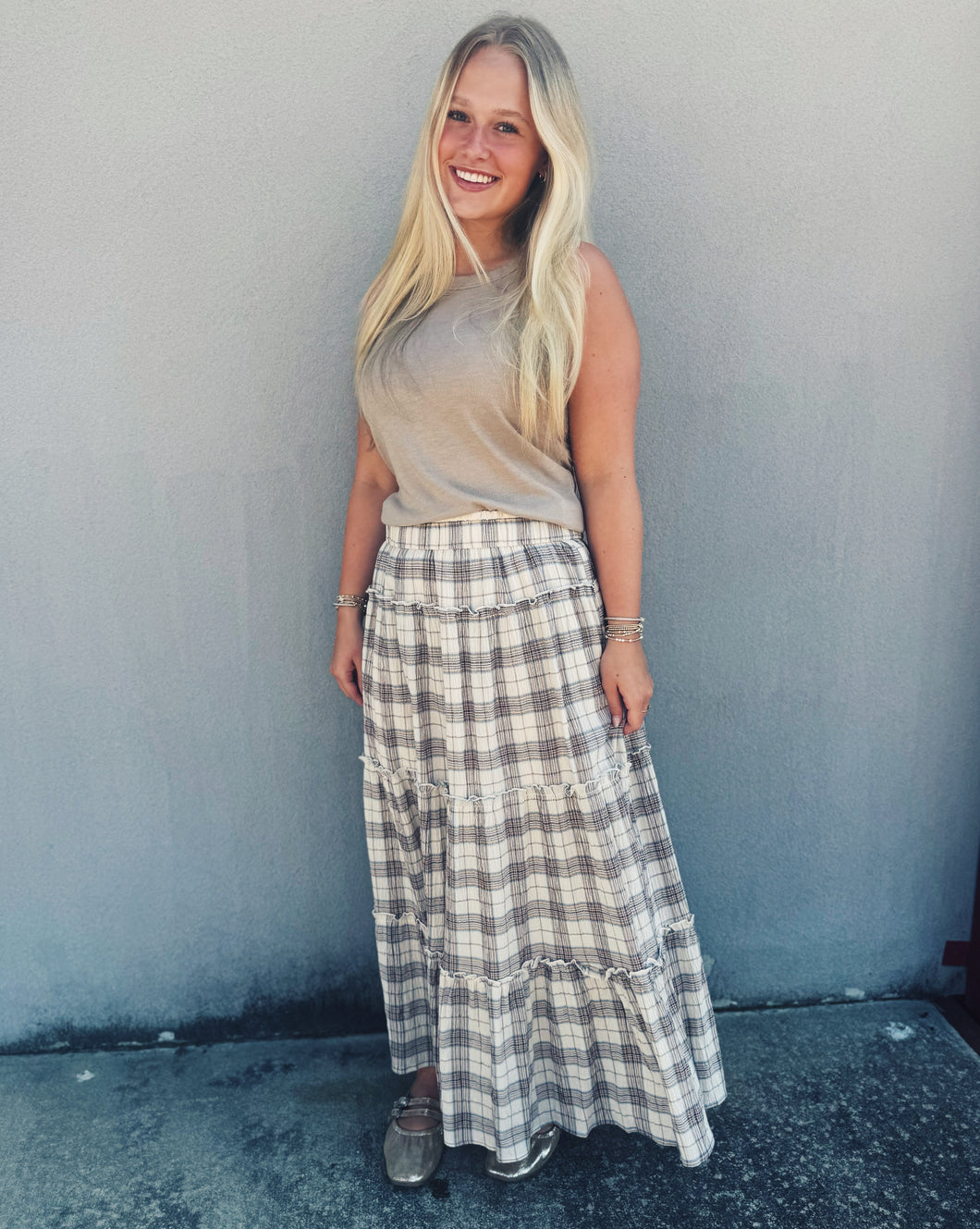 PLAID MAXI SKIRT - CREAM MULTI (L)