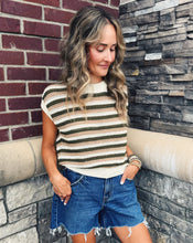 Load image into Gallery viewer, SADIE &amp; SAGE: DOVER STRIPE SWEATER - OLIVE MULTI
