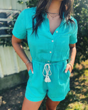 Load image into Gallery viewer, SHOW ME YOUR MUMU: DAYLIGHT ROMPER - TEAL LINEN
