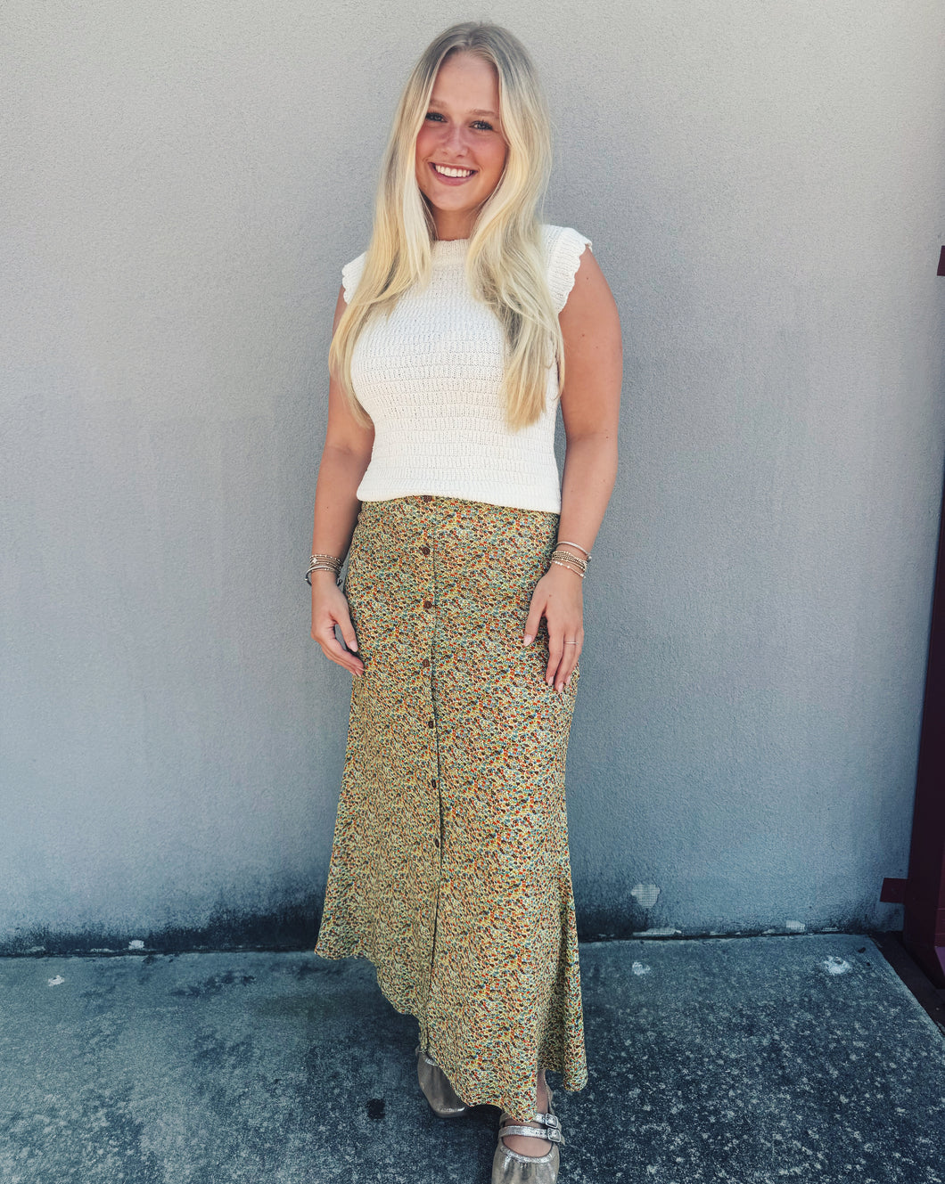 FLORAL PRINTED MIDI SKIRT - MULTI