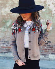 Load image into Gallery viewer, SADIE &amp; SAGE: SABLE FLORAL EMBROIDERED CARDIGAN - GRAY
